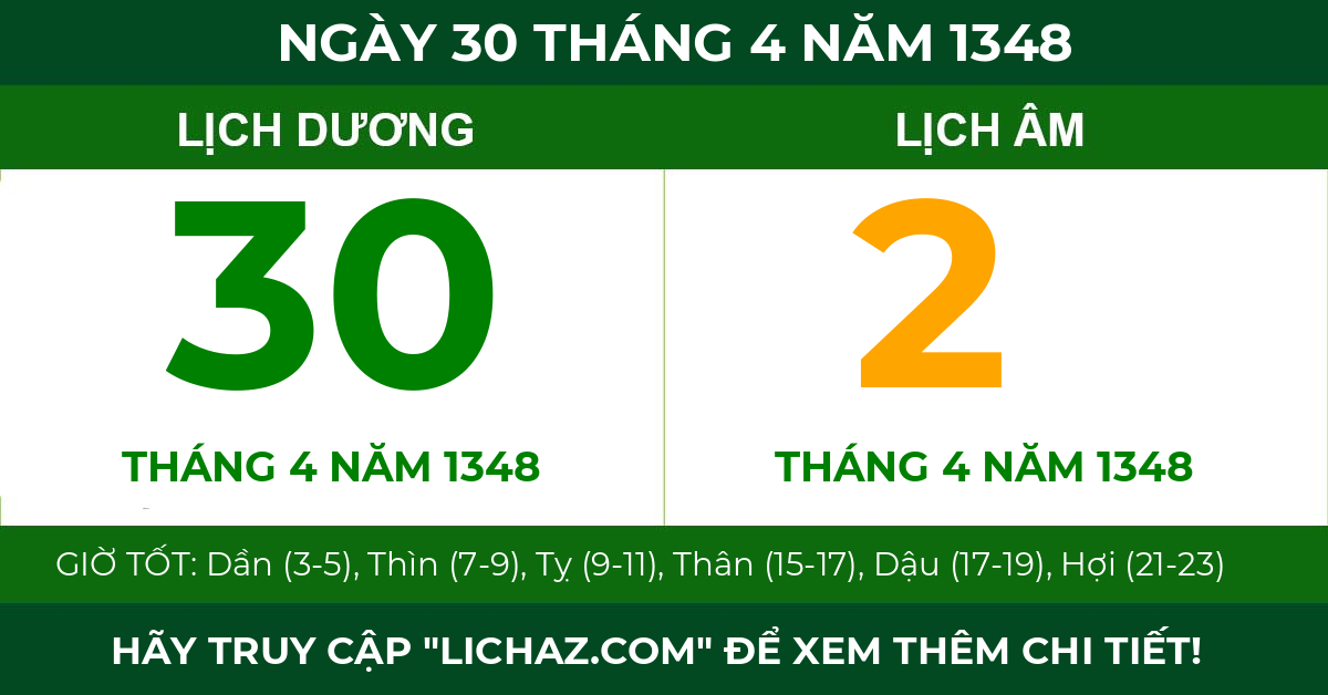 lịch âm ngày 30 tháng 4 năm 1348