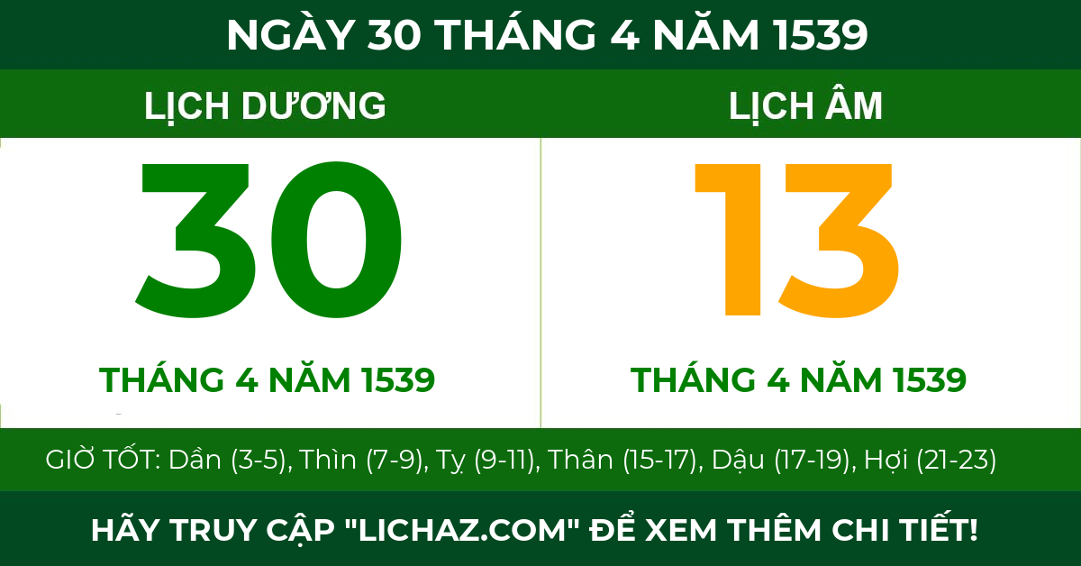 lịch âm ngày 30 tháng 4 năm 1539