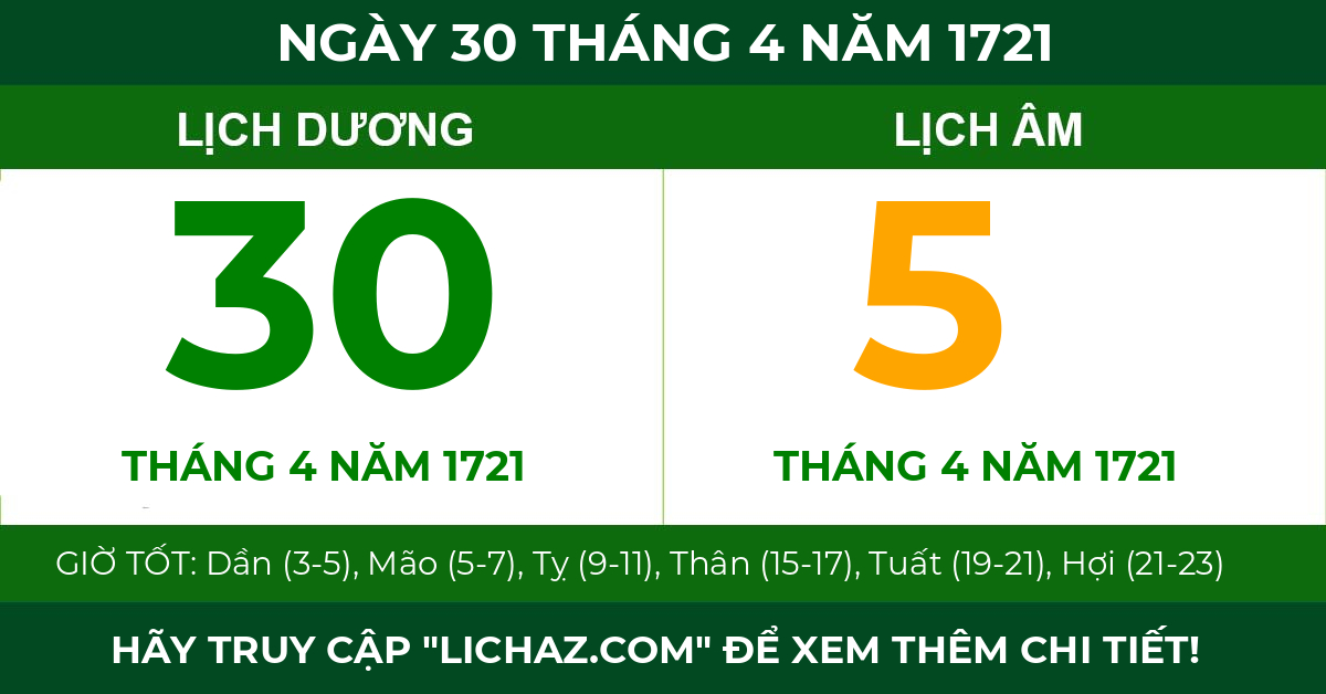 lịch âm ngày 30 tháng 4 năm 1721