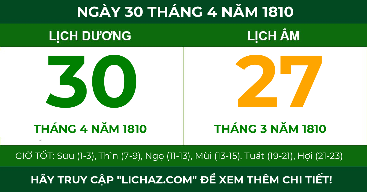 lịch âm ngày 30 tháng 4 năm 1810