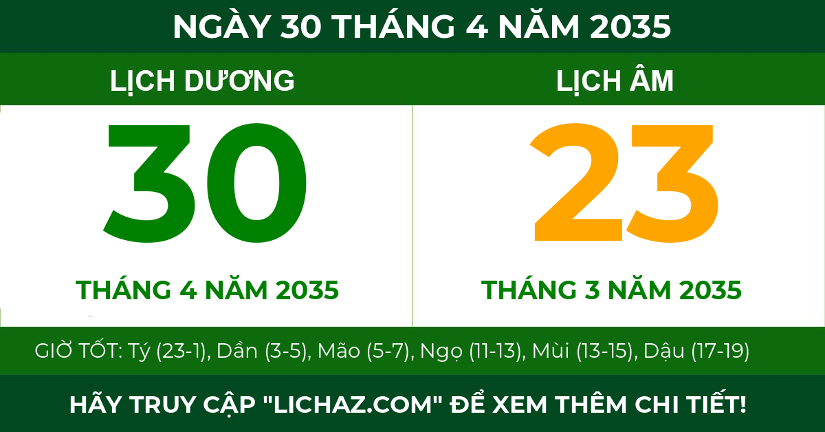 lịch âm ngày 30 tháng 4 năm 2035