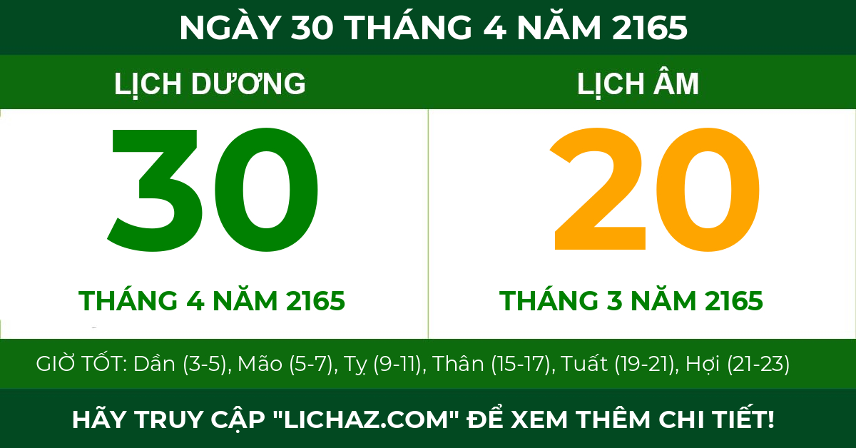 lịch âm ngày 30 tháng 4 năm 2165
