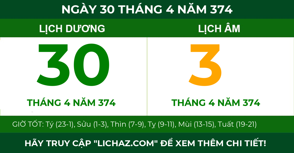 lịch âm ngày 30 tháng 4 năm 374