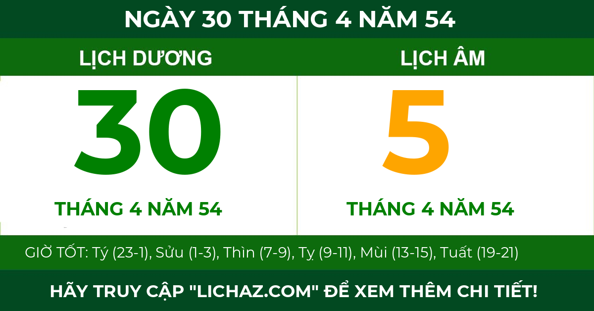 lịch âm ngày 30 tháng 4 năm 54