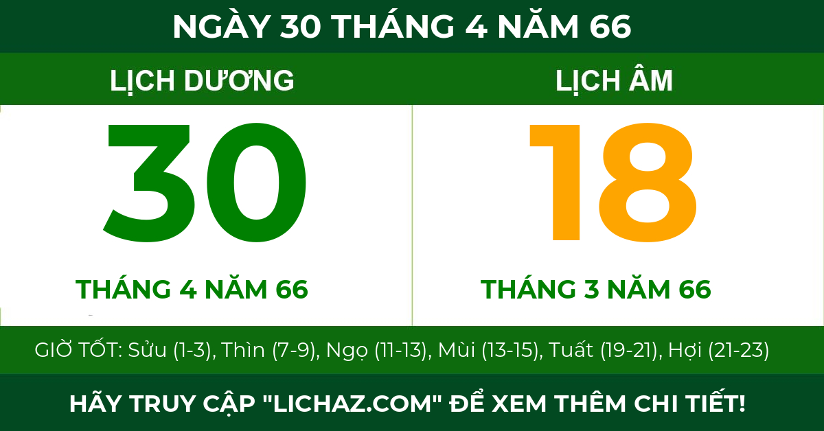 lịch âm ngày 30 tháng 4 năm 66