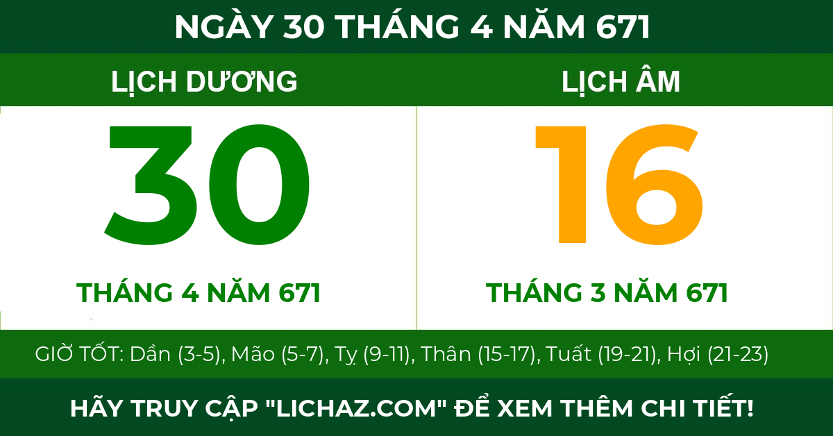 lịch âm ngày 30 tháng 4 năm 671