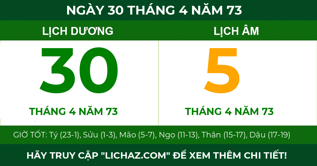 lịch âm ngày 30 tháng 4 năm 73