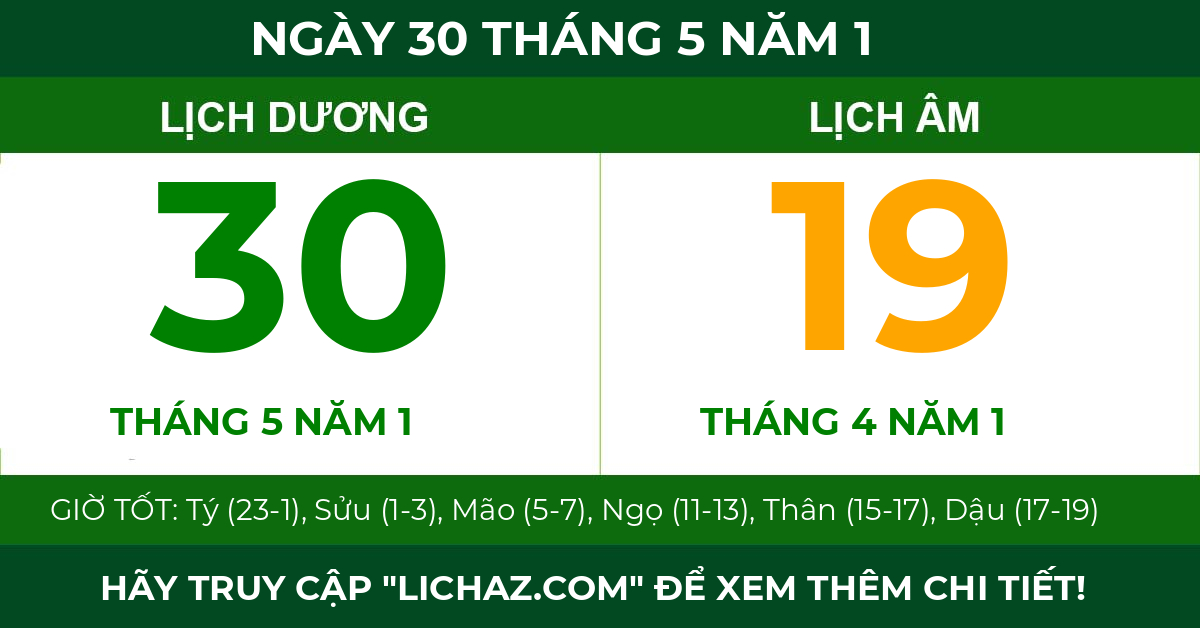 lịch âm ngày 30 tháng 5 năm 1