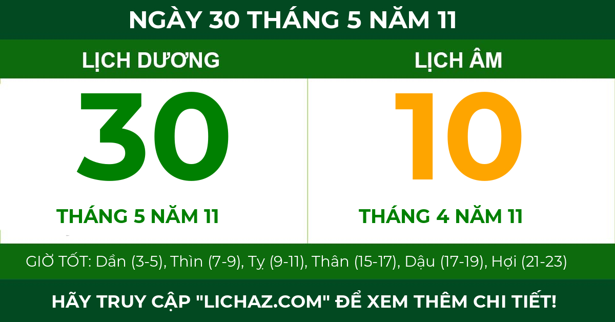 lịch âm ngày 30 tháng 5 năm 11