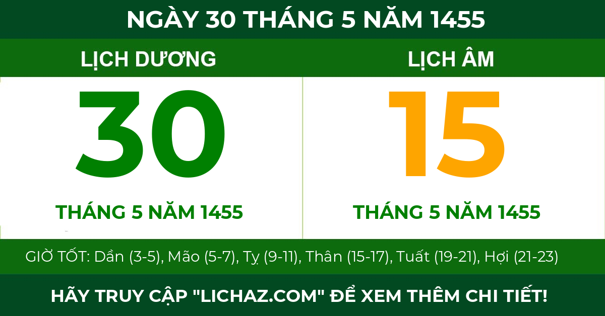 lịch âm ngày 30 tháng 5 năm 1455