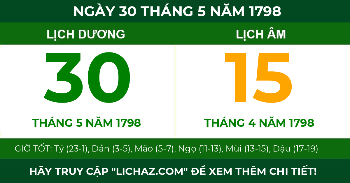 lịch âm ngày 30 tháng 5 năm 1798