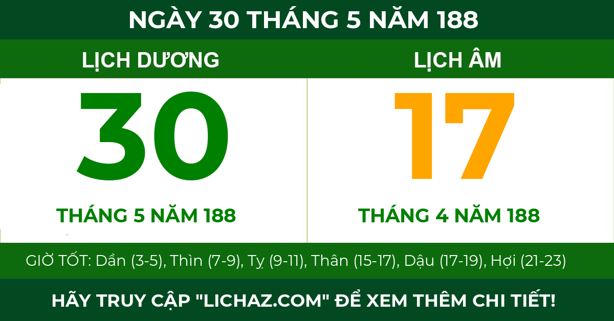 lịch âm ngày 30 tháng 5 năm 188