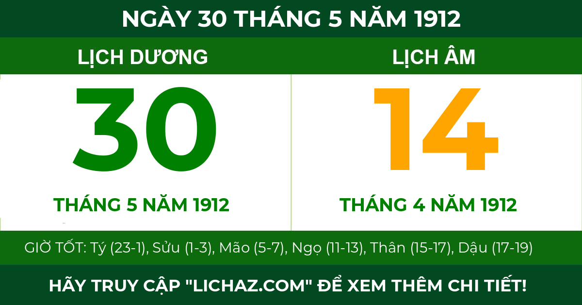 lịch âm ngày 30 tháng 5 năm 1912