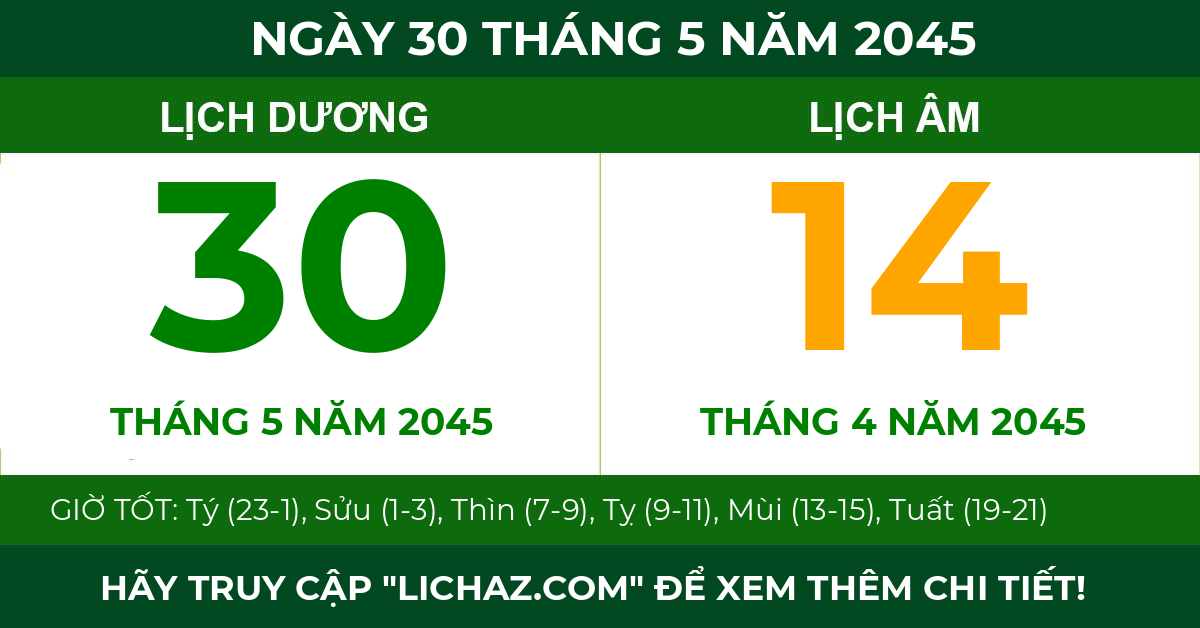 lịch âm ngày 30 tháng 5 năm 2045
