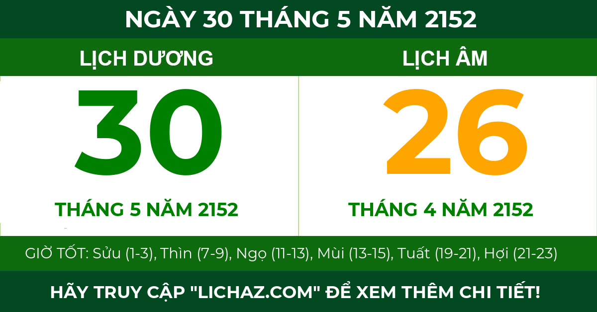 lịch âm ngày 30 tháng 5 năm 2152