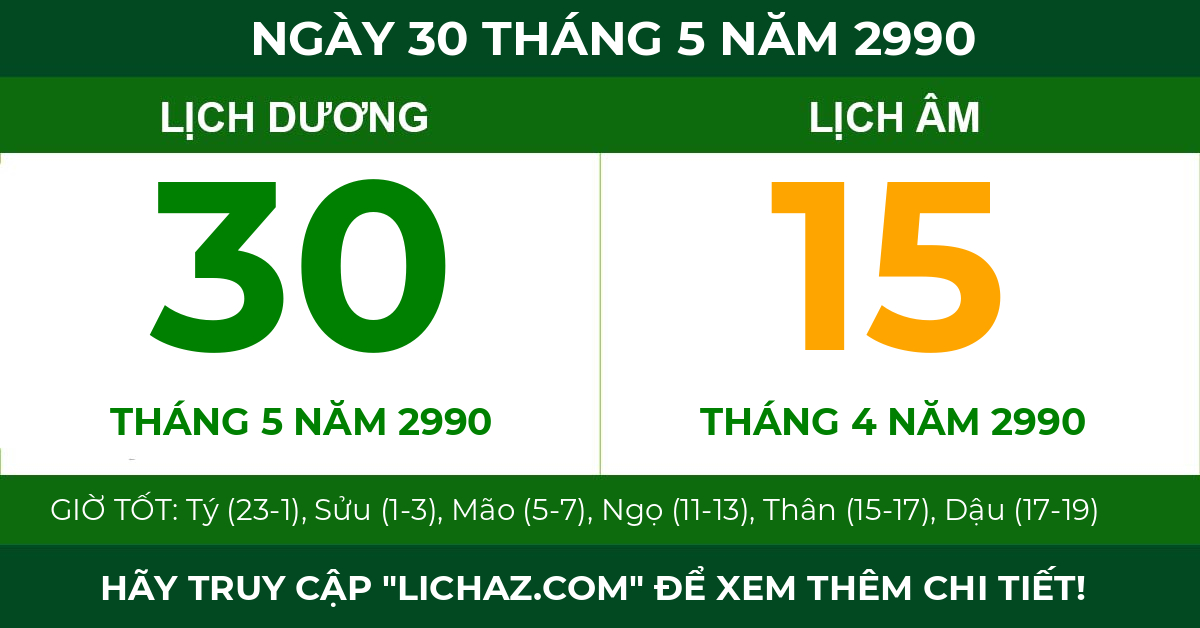 lịch âm ngày 30 tháng 5 năm 2990