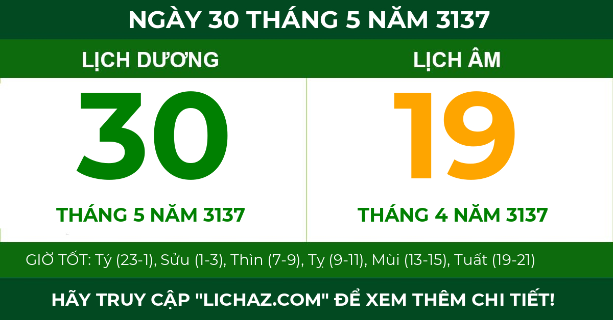 lịch âm ngày 30 tháng 5 năm 3137