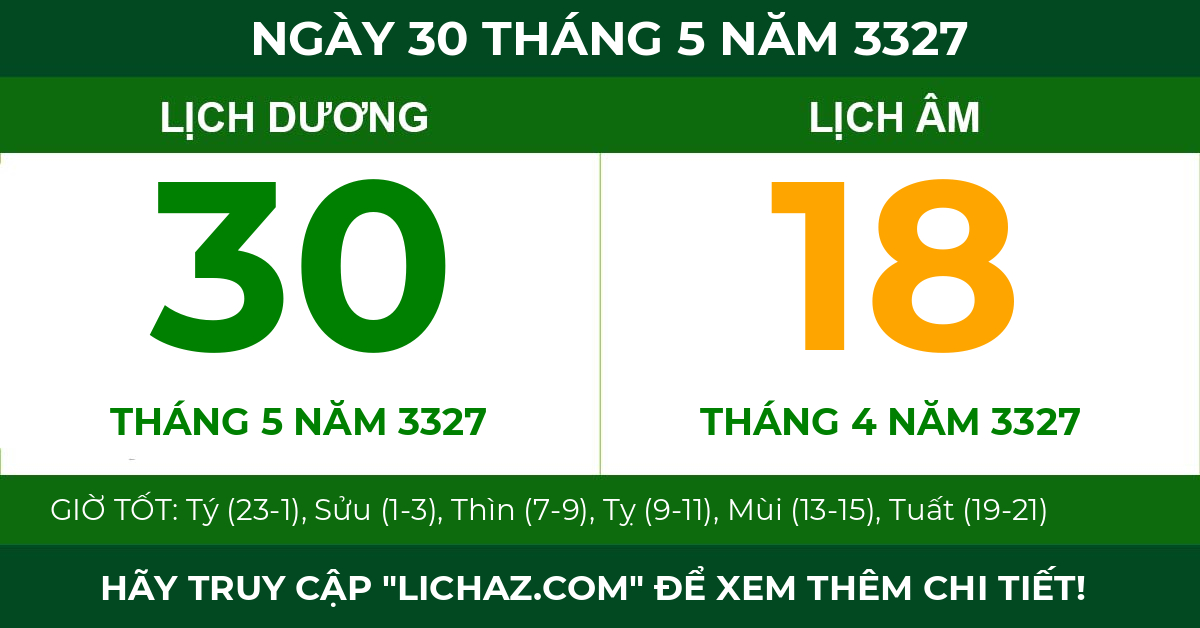 lịch âm ngày 30 tháng 5 năm 3327