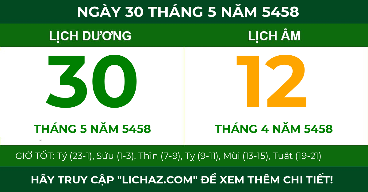 lịch âm ngày 30 tháng 5 năm 5458