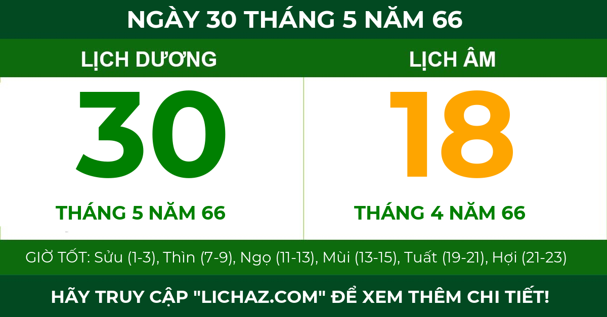 lịch âm ngày 30 tháng 5 năm 66