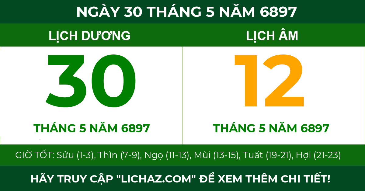 lịch âm ngày 30 tháng 5 năm 6897