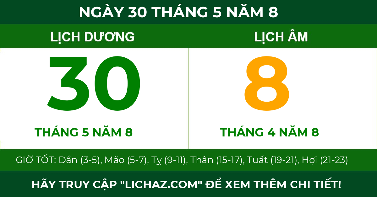 lịch âm ngày 30 tháng 5 năm 8