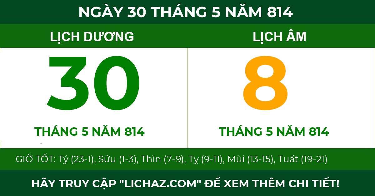 lịch âm ngày 30 tháng 5 năm 814