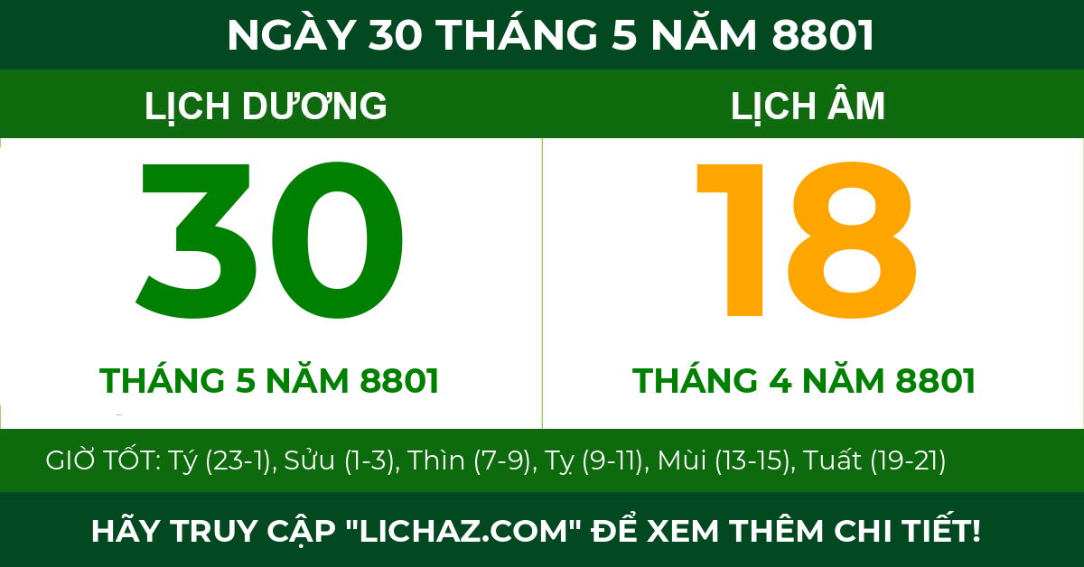 lịch âm ngày 30 tháng 5 năm 8801