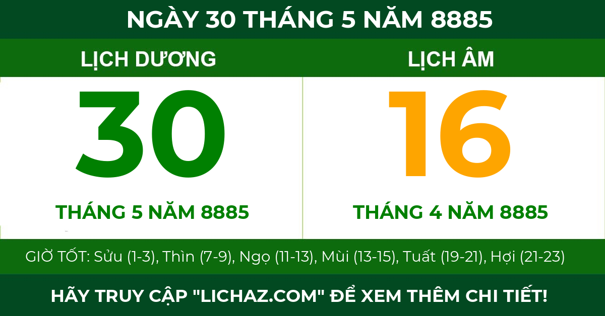 lịch âm ngày 30 tháng 5 năm 8885