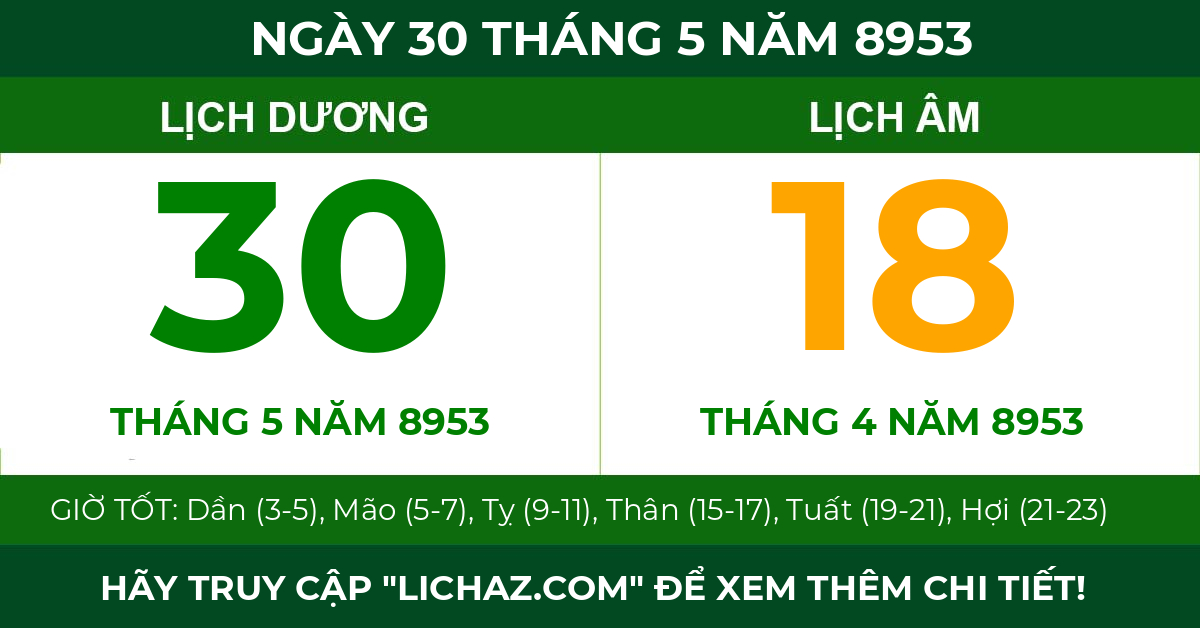 lịch âm ngày 30 tháng 5 năm 8953