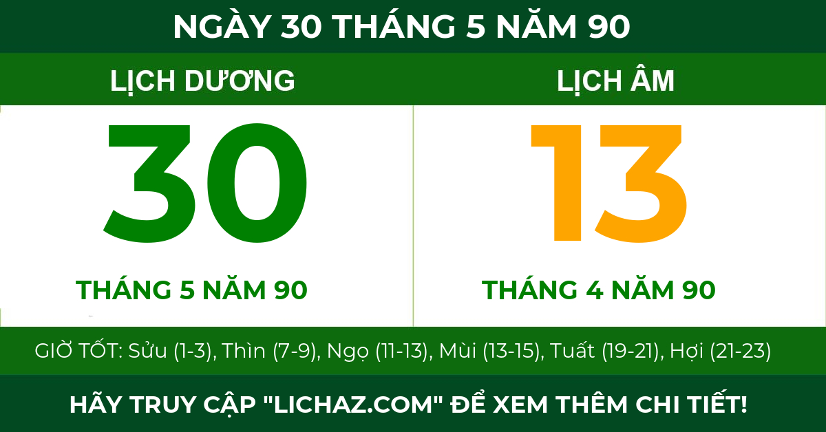 lịch âm ngày 30 tháng 5 năm 90
