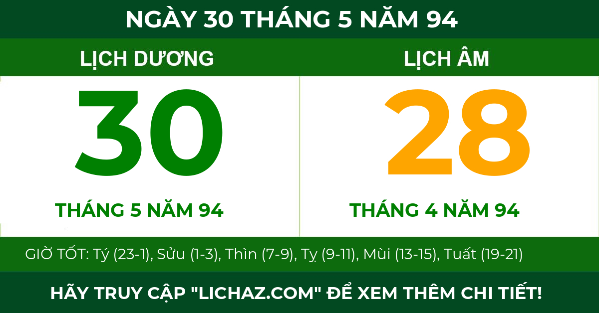 lịch âm ngày 30 tháng 5 năm 94