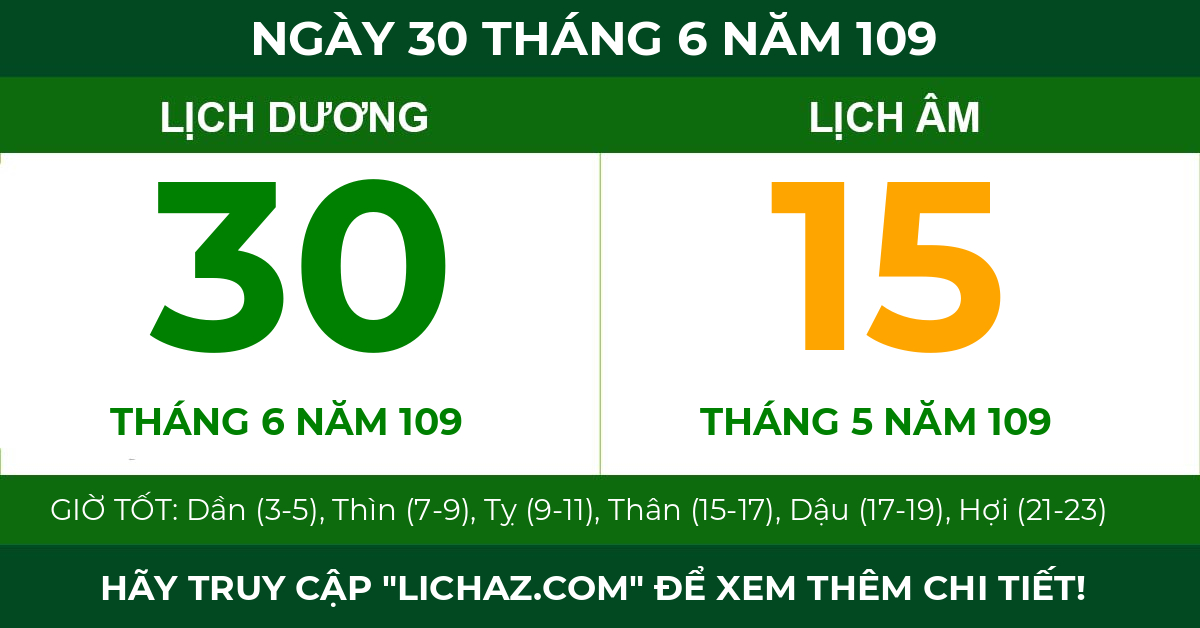 lịch âm ngày 30 tháng 6 năm 109