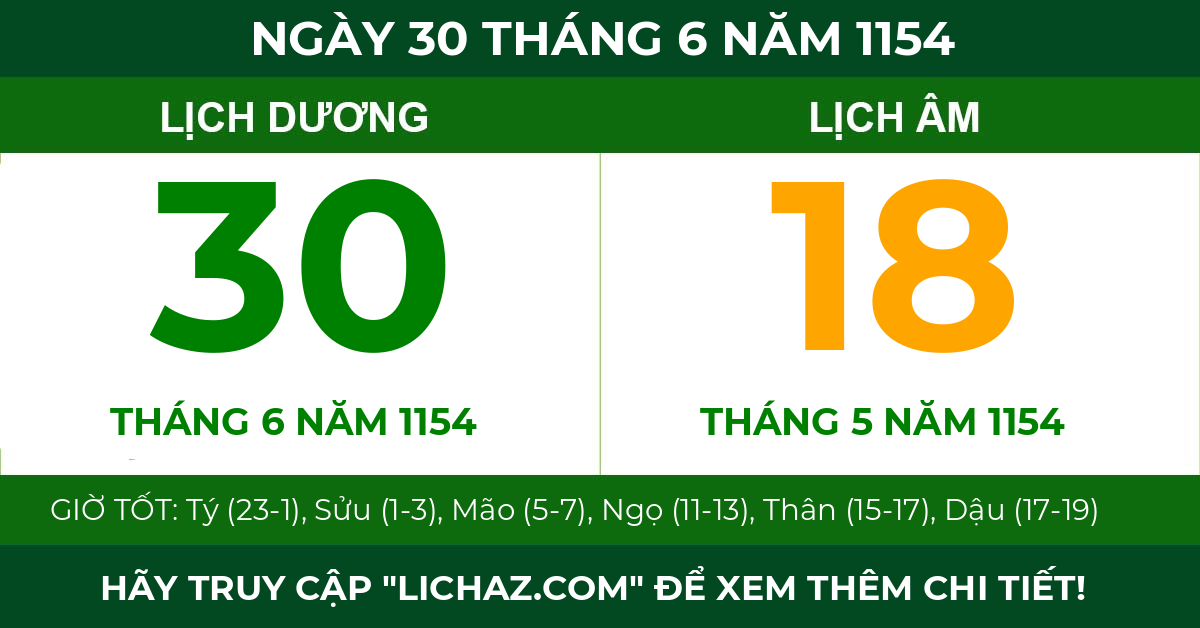lịch âm ngày 30 tháng 6 năm 1154