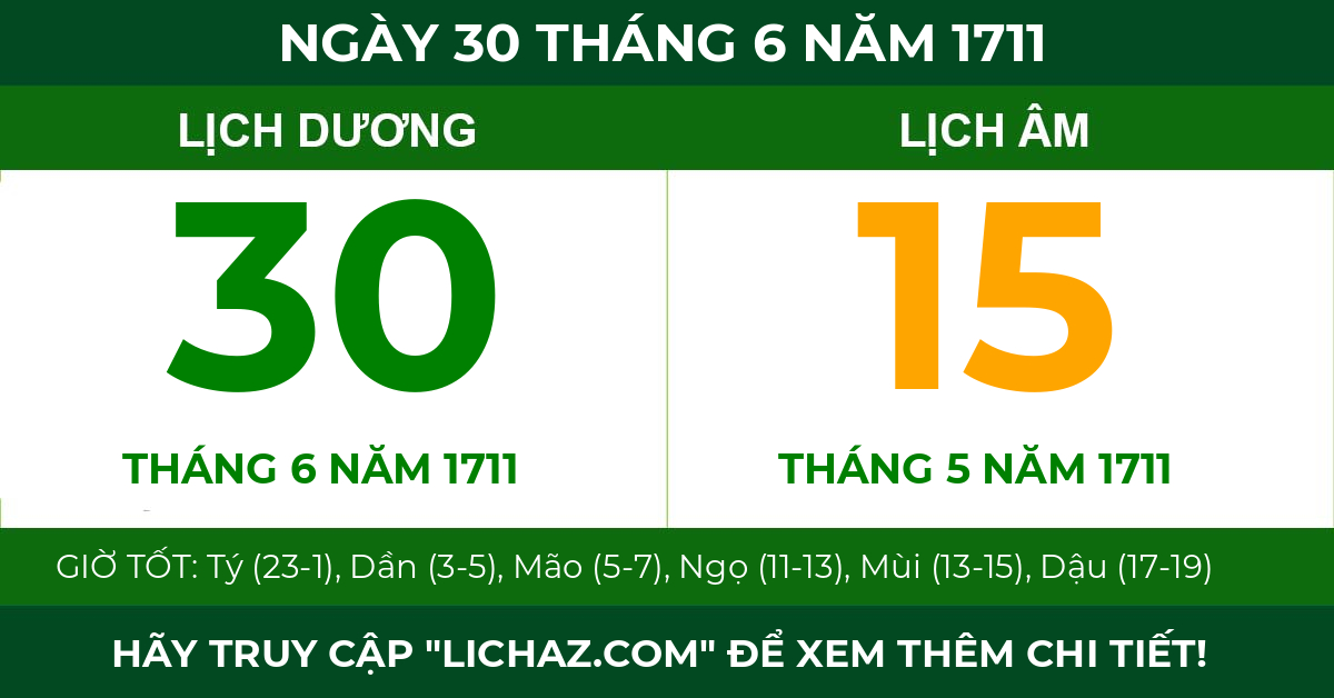 lịch âm ngày 30 tháng 6 năm 1711