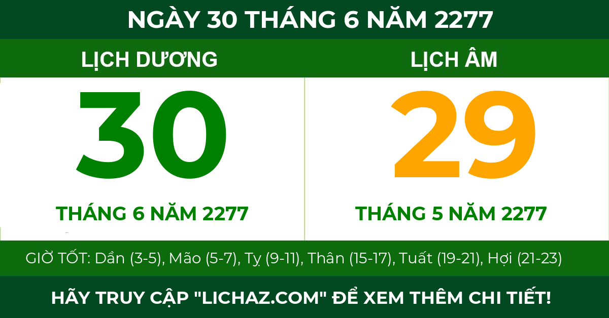 lịch âm ngày 30 tháng 6 năm 2277