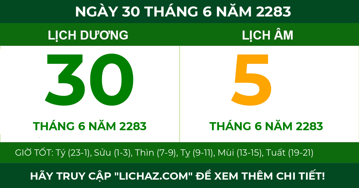 lịch âm ngày 30 tháng 6 năm 2283