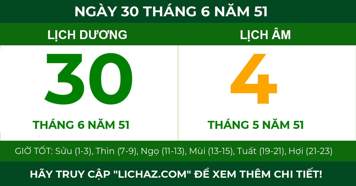 lịch âm ngày 30 tháng 6 năm 51