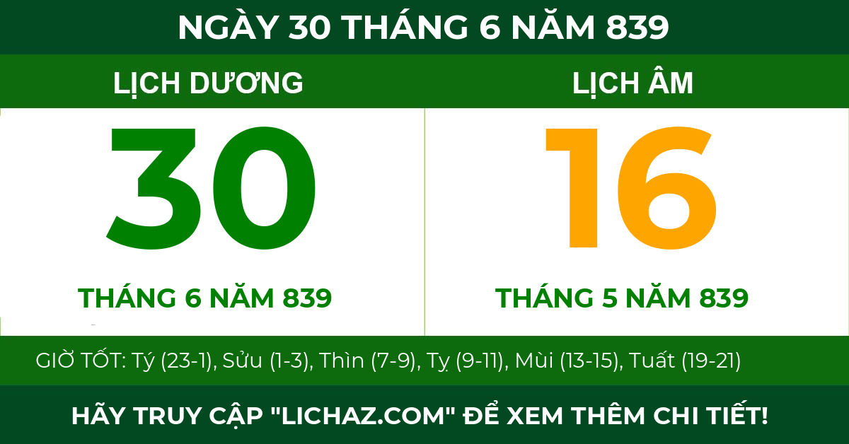 lịch âm ngày 30 tháng 6 năm 839