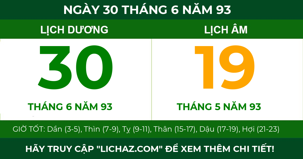 lịch âm ngày 30 tháng 6 năm 93