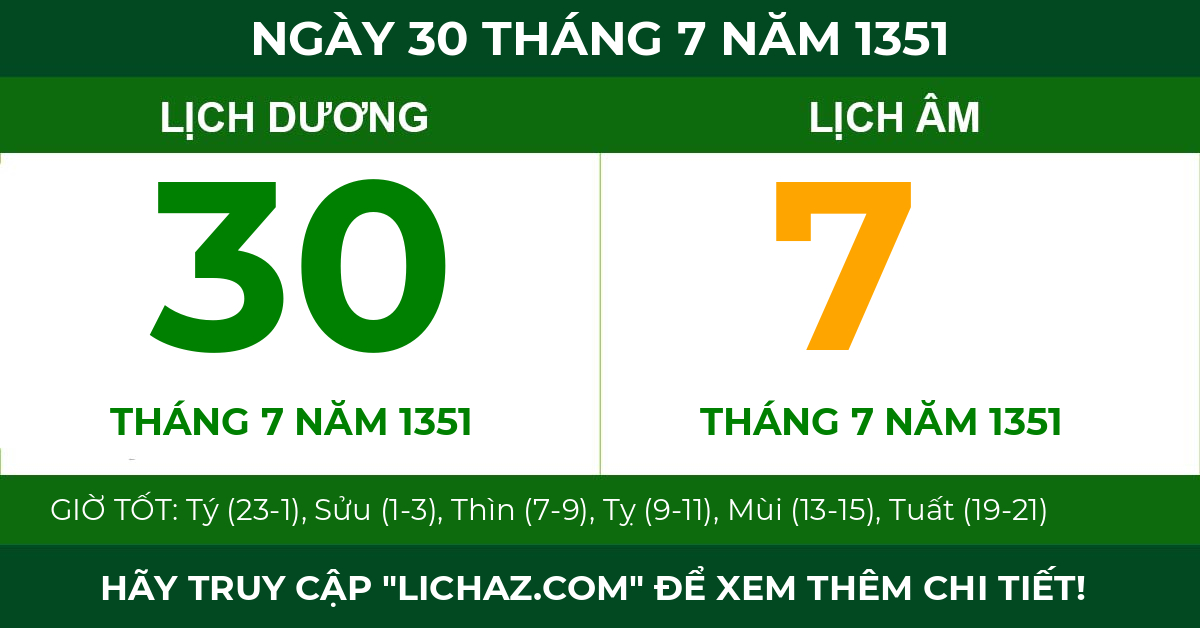 lịch âm ngày 30 tháng 7 năm 1351