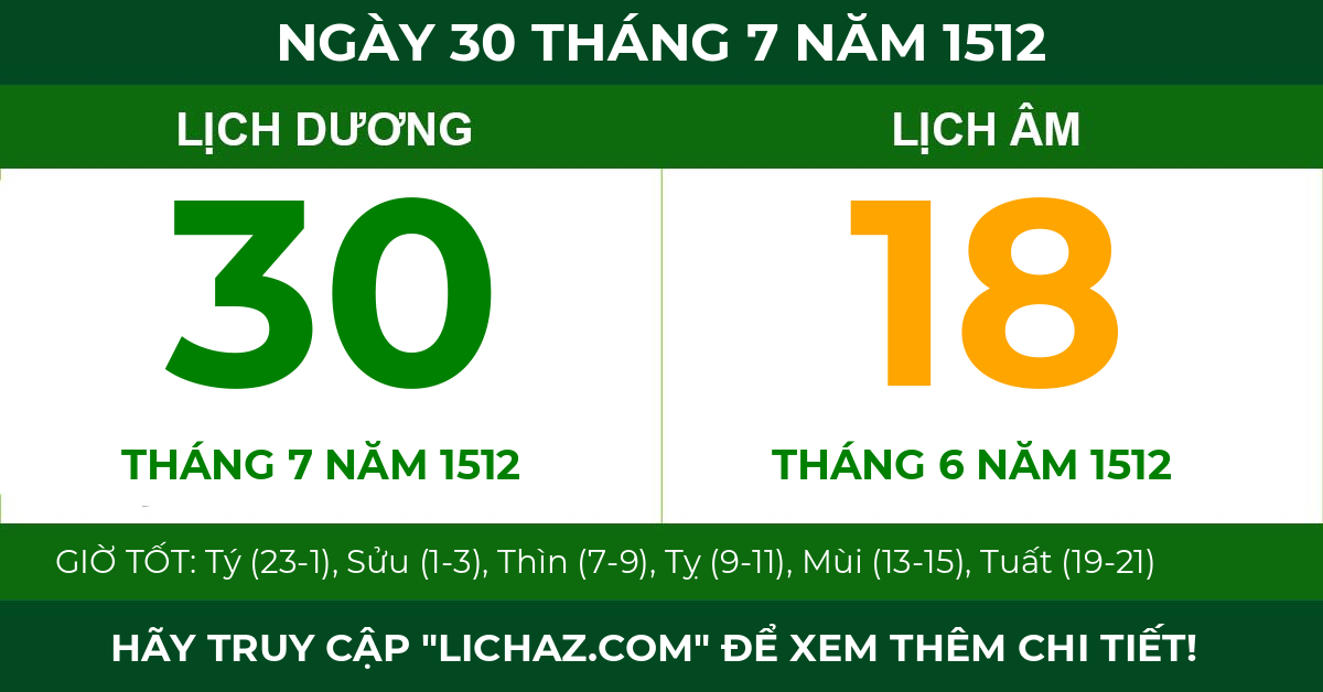 lịch âm ngày 30 tháng 7 năm 1512
