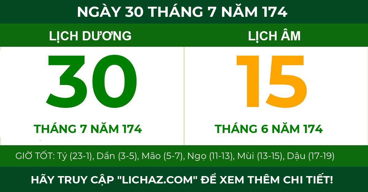 lịch âm ngày 30 tháng 7 năm 174