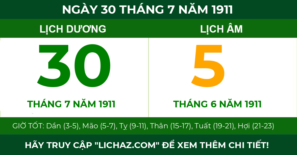 lịch âm ngày 30 tháng 7 năm 1911