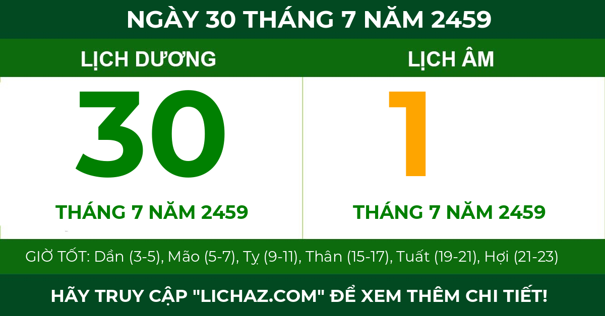 lịch âm ngày 30 tháng 7 năm 2459