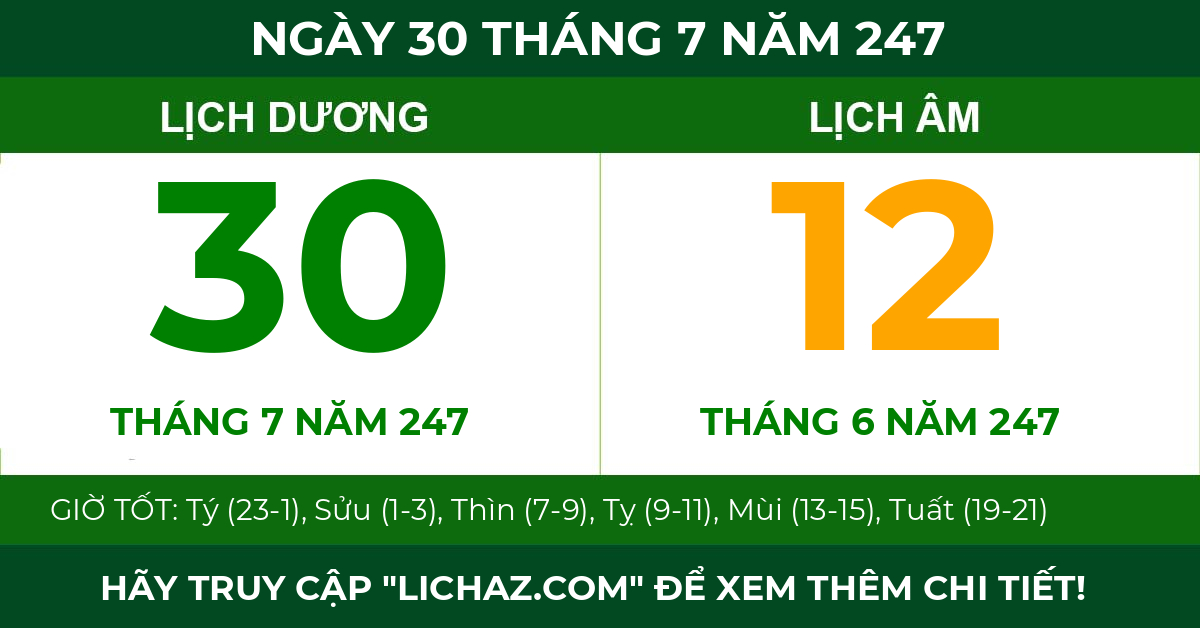 lịch âm ngày 30 tháng 7 năm 247