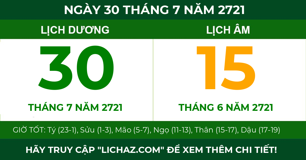 lịch âm ngày 30 tháng 7 năm 2721