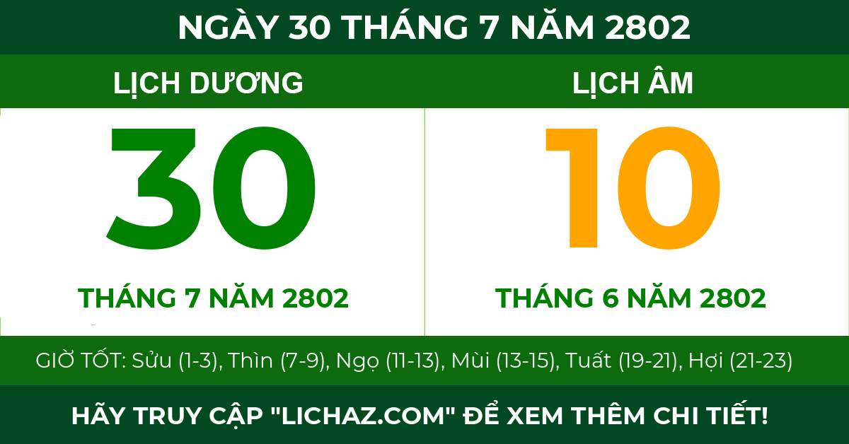 lịch âm ngày 30 tháng 7 năm 2802