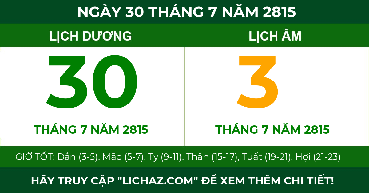 lịch âm ngày 30 tháng 7 năm 2815