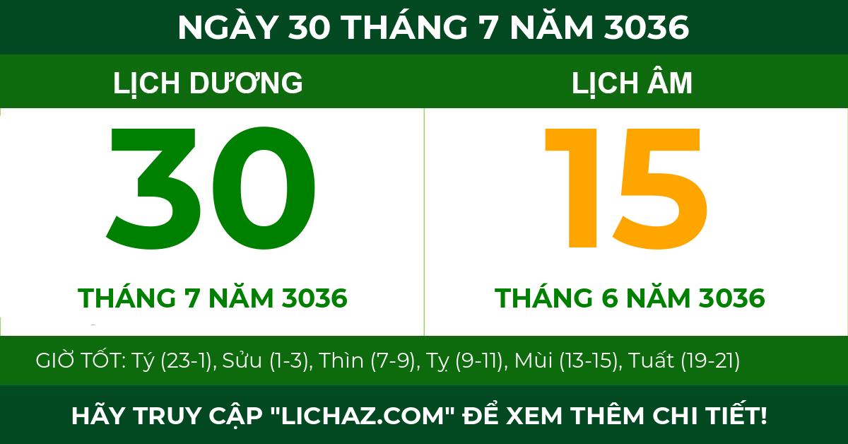 lịch âm ngày 30 tháng 7 năm 3036